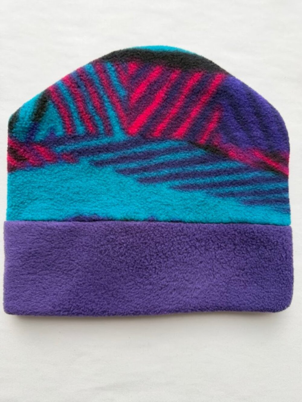Vintage The Mews Polartec Fleece Ski Hat Beanie Retro 90s Geometric Purple Teal